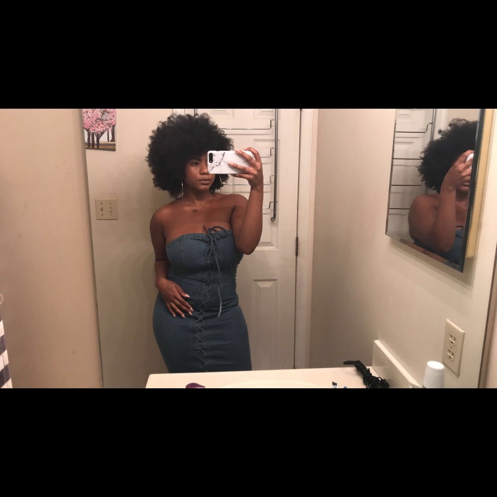 Denim strapless dress